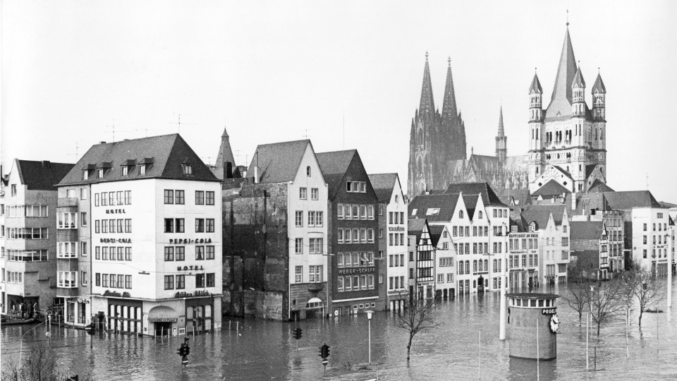 Rheinhochwasser im Februar 1970