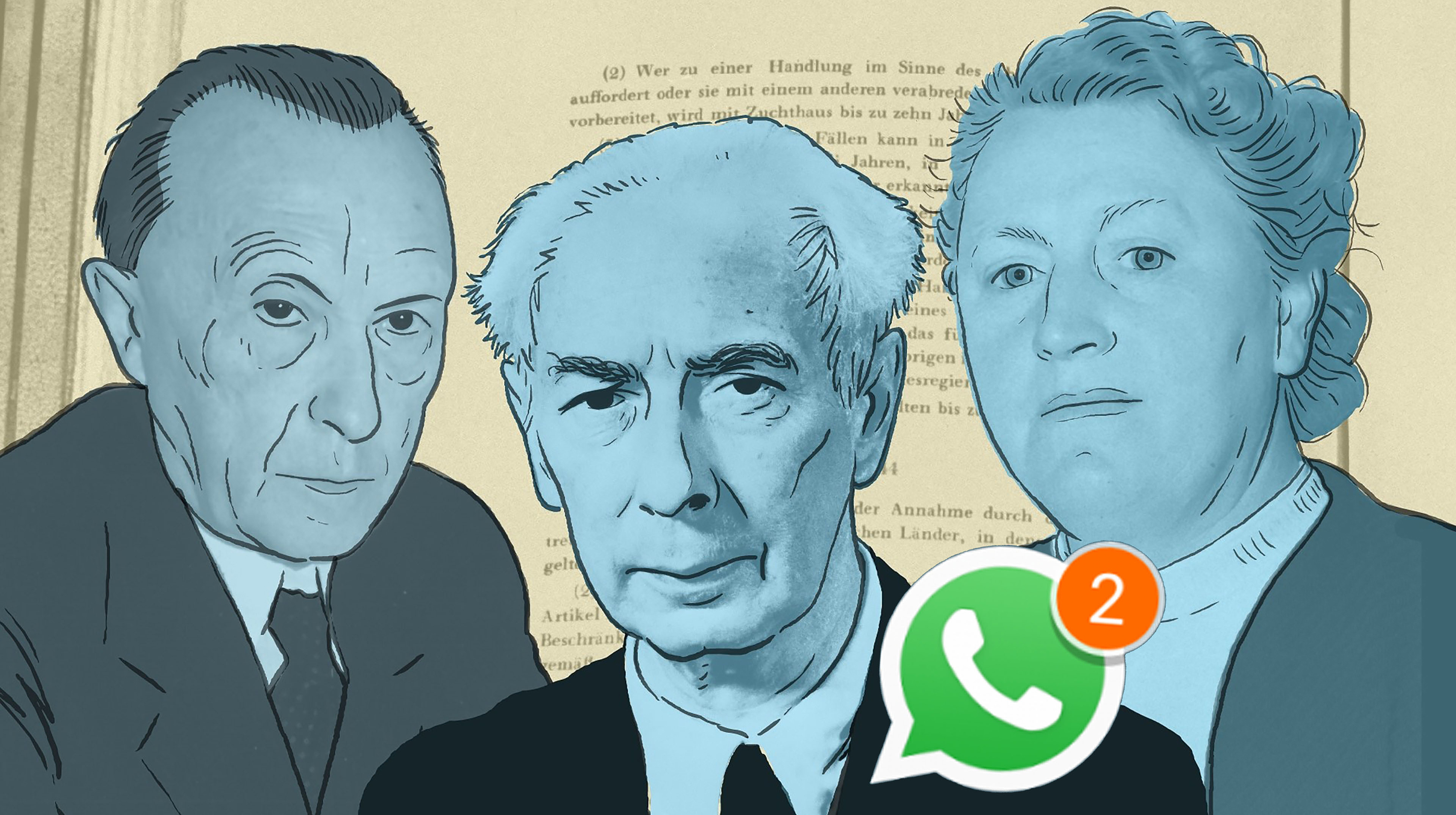 V.l.n.r.: Konrad Adenauer, Thodor Heuss und Elisabeth Selber