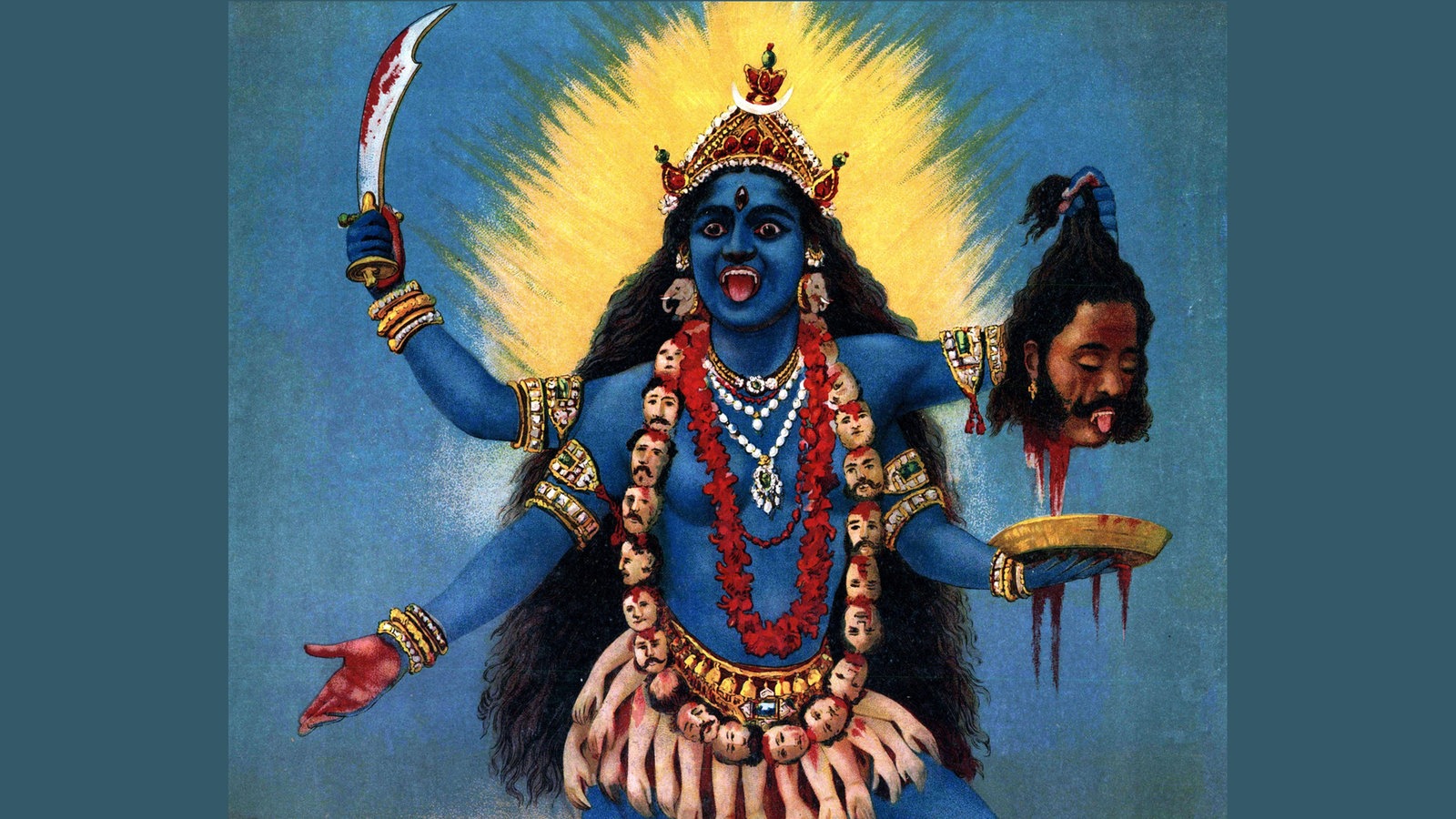 Gemälde "Kali Trampling Shiva" des indischen Künstlers Raja Ravi Varma (1910