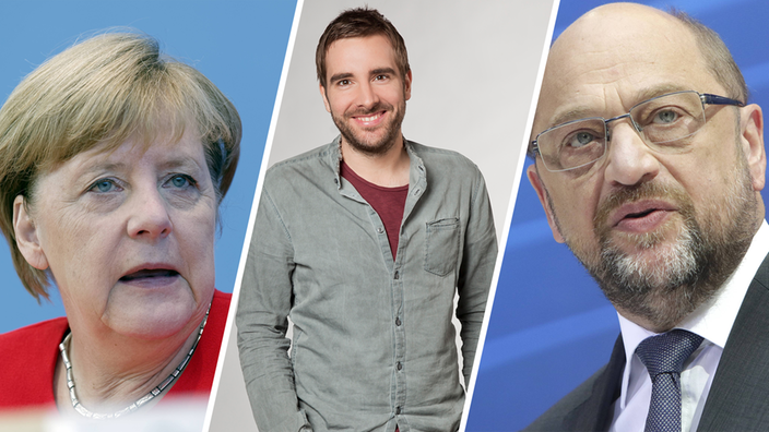 Angela Merkel, Tobi Schäfer und Martin Schulz