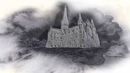 Illustration: Das Fundament der Ewigkeit, Kathedrale auf dunklem Hintergrund