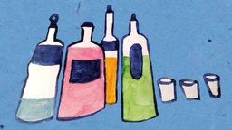 Illustration: Schnapsflaschen und Gläser