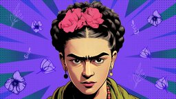 Zeichnung: Frida Kahlo schaut bestimmt, der Hintergrund ist lila | Bildquelle: WDR Zeichnung: Frida Kahlo schaut bestimmt, der Hintergrund ist lila